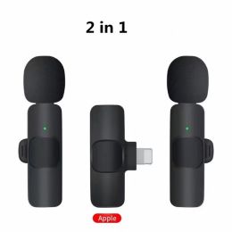Wireless Lavalier Microphone Portable Audio Video Recording Mini Mic For I Phone Android Long Battery Life Live Broadcast Gaming - 2in1 for IOS