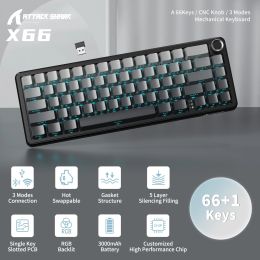 ATTACK SHARK X66 65% Wireless Mechanical Keyboard with Knob, 66 Keys Tri Mode Gasket Hot Swap RGB Gaming Keyboard 60 Percent,PBT