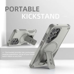 Fold Stand Holder Magnetic Armor Case For Samsung S26 S25 Ultra S24 Plus A26 A16 A56 Wireless Charging Bracket Shockproof Cover