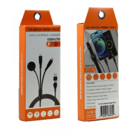 2 in 3 Universal Charger Cable (Black)