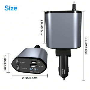 W&O 120W 4-In-1 Retractable Super Fast Car Charger