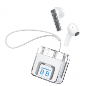 Wireless Earphones With Digital Battery Display and Carrying Strap F08 for Universal Cell Phone And Bluetooth Device (White)