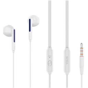Earphones with Microphone 3.5mm Aux Auxiliary Cable (White)