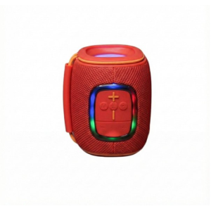 Bluetooth Drum-Style Speaker with LED Lights and FM Radio, Portable, Loud Sound JC600 (Red)
